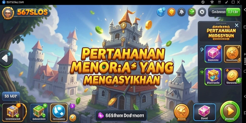 Tangkapan layar gameplay Tower Defense di 567SLOTS yang menampilkan menara dan musuh.