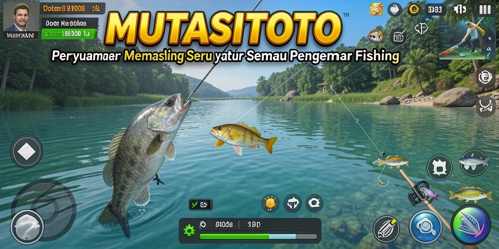 Gameplay seru dalam MUTASITOTO saat memancing ikan di pantai.