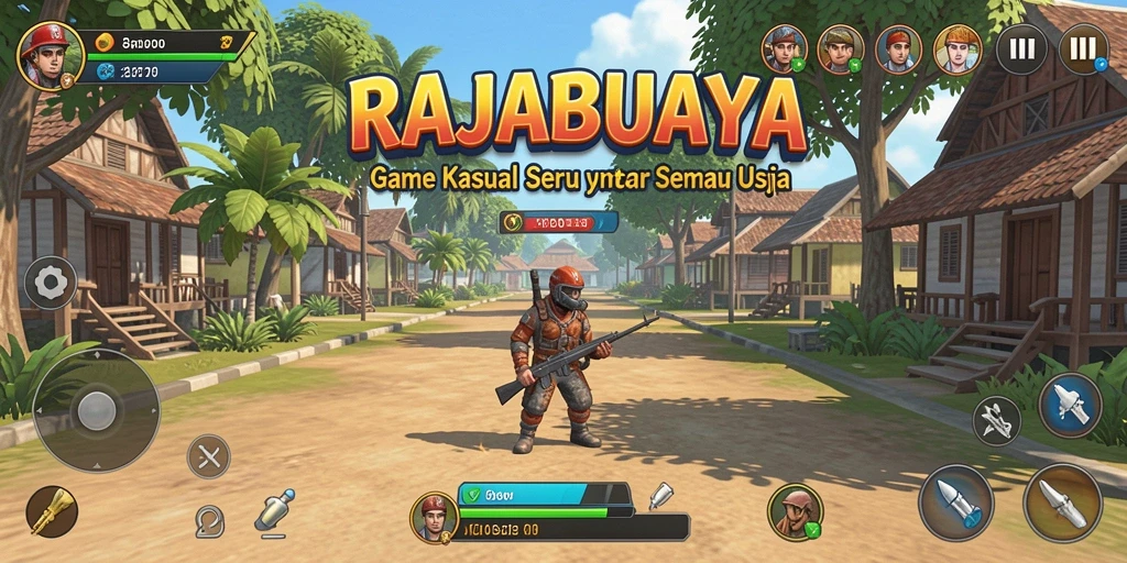 Tampilan gameplay seru dari RAJABUAYA dengan karakter warna-warni.