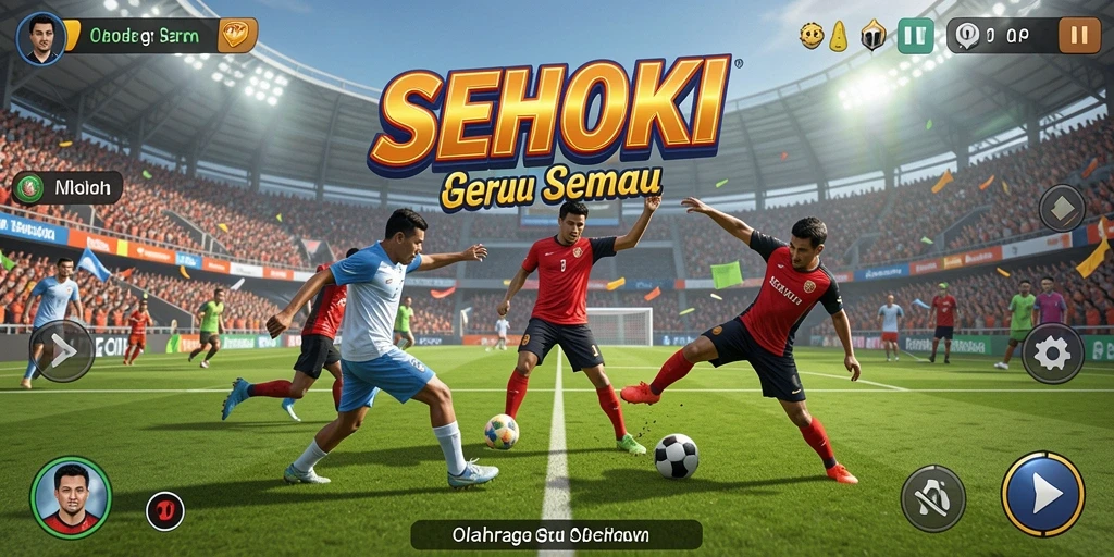 Tampilan permainan SEHOKI yang seru dengan berbagai mode olahraga.